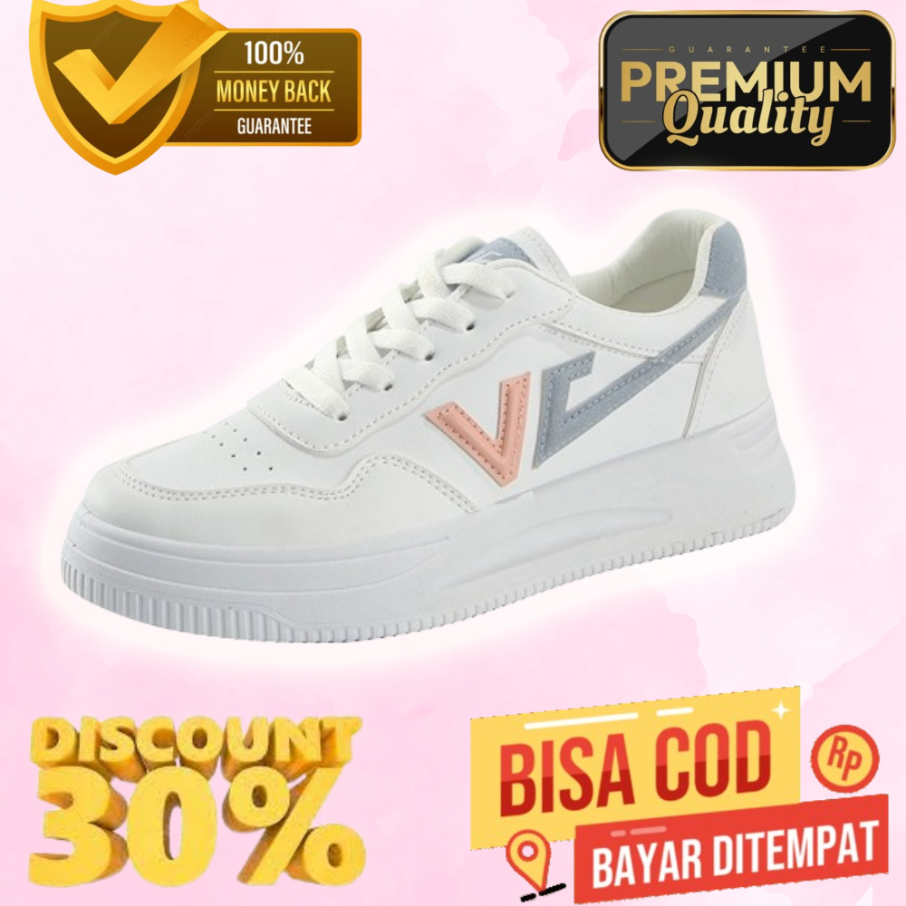 Sepatu 5 Sneakers Kets Flat Shoes Wanita Cewek Putih Korean Style Murah Simple dan Kekinian