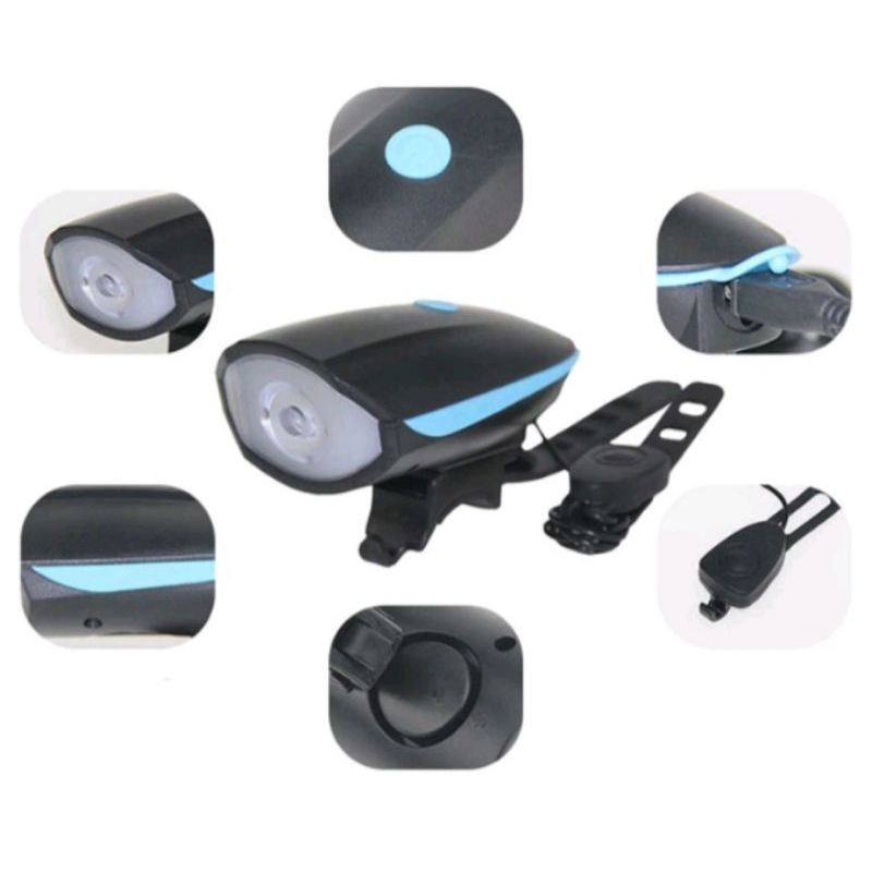 Lampu Klakson Sepeda USB Charger Sirine Bel Lampu Depan Sepeda