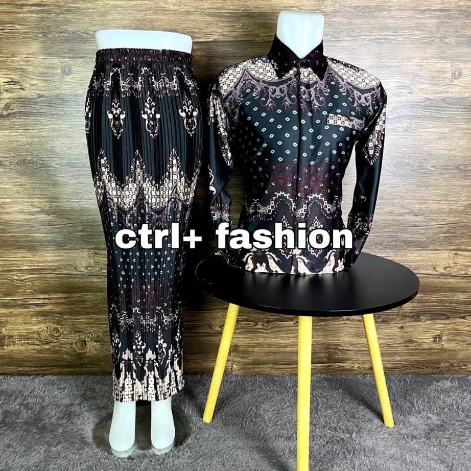 CTRL FASHION  ROK PLISKET COUPLE BATIK KEMEJA LENGAN PANJANG BATIK COUPLE PASANGAN SERAGAMAN KELUARG