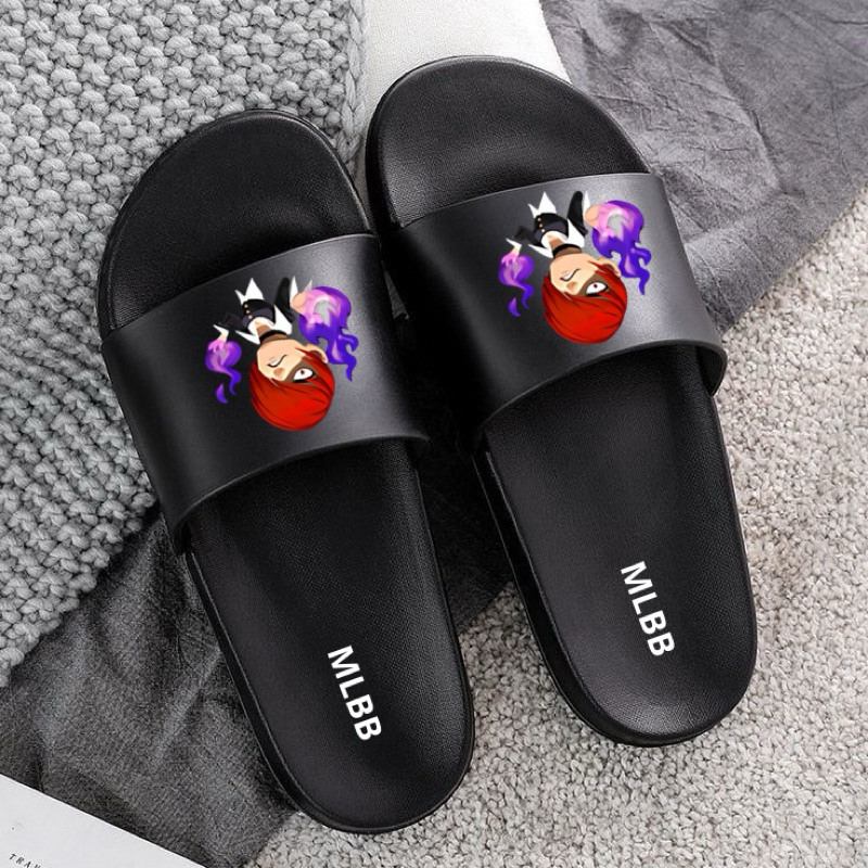 Sandal Import Sansal Slide Full Black Pria Wanita Kof Chou Emote MLBB Selop - Shoes Karet Sendal