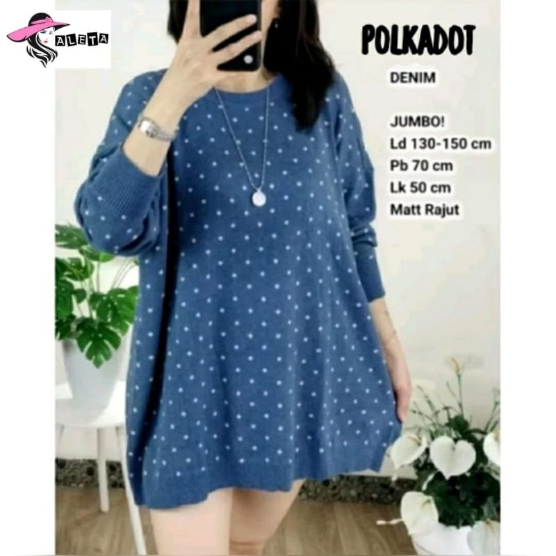 ATASAN BLOUSE JUMBO/POLKADOT/BLOUSE WANITA RAJUT JUMBO LD 150 CM FIT XXXXL