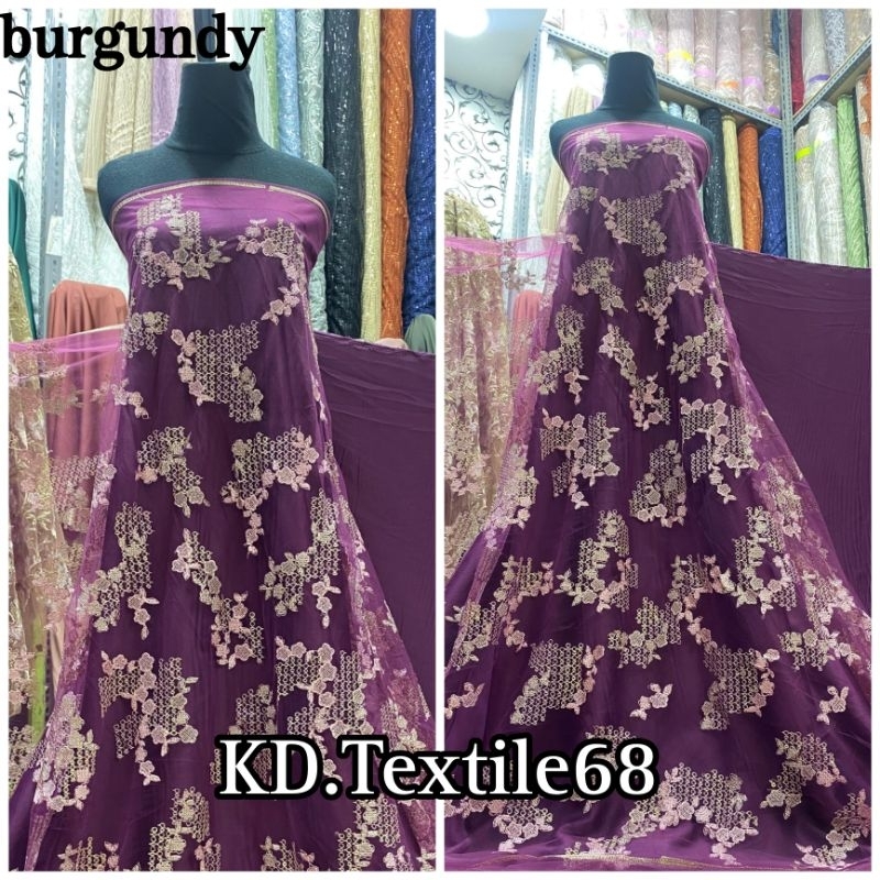 Bahan tille bordir etnik / bahan brokat kebaya.