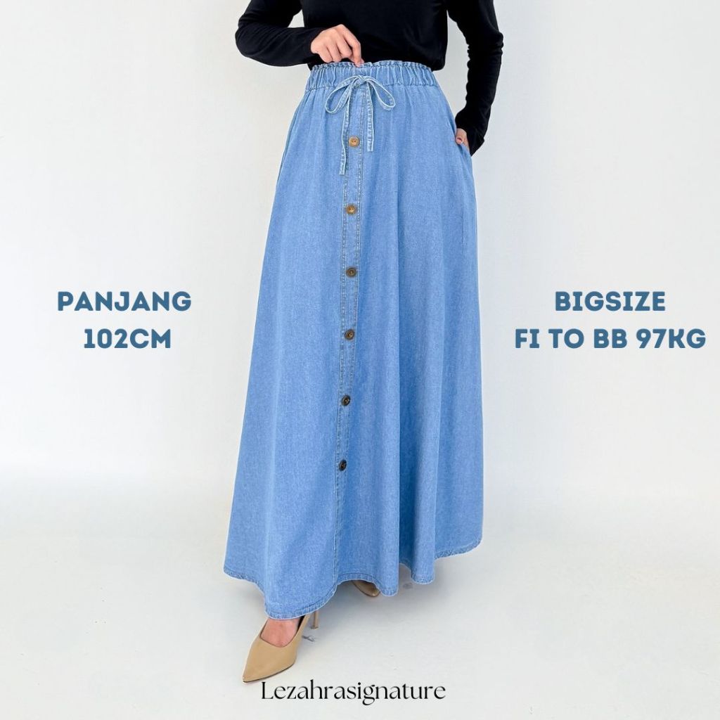 Rok Panjang Wanita Sky Pinggul Besar Gemuk Jumbo Korean Style Lezahrasignature Longskirt Naura