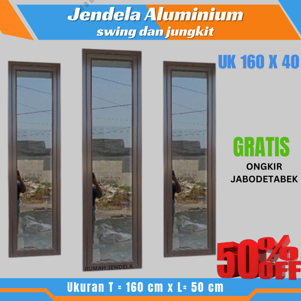 Jendela aluminium UK 160 x 40 Jendela alumunium Casement Satu Set Siap Pasang Free Paking Kayu