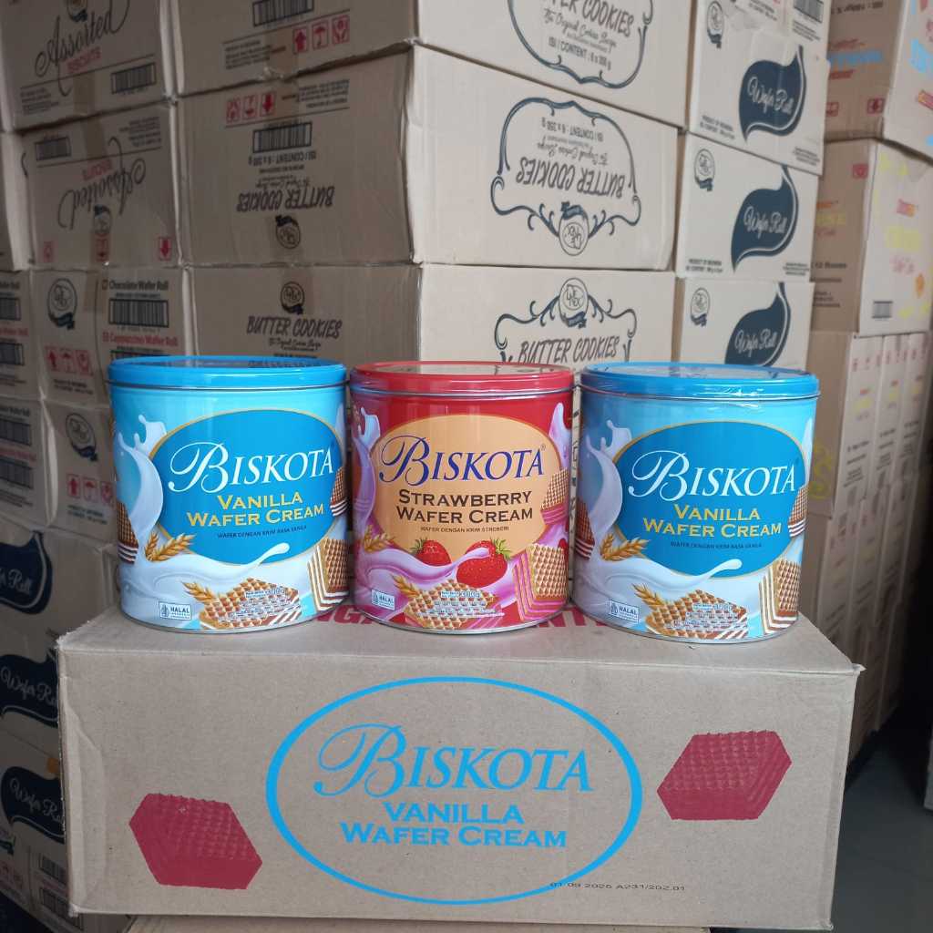 

Biskota wafer cream 300 gram 1 dus isi 6 kaleng