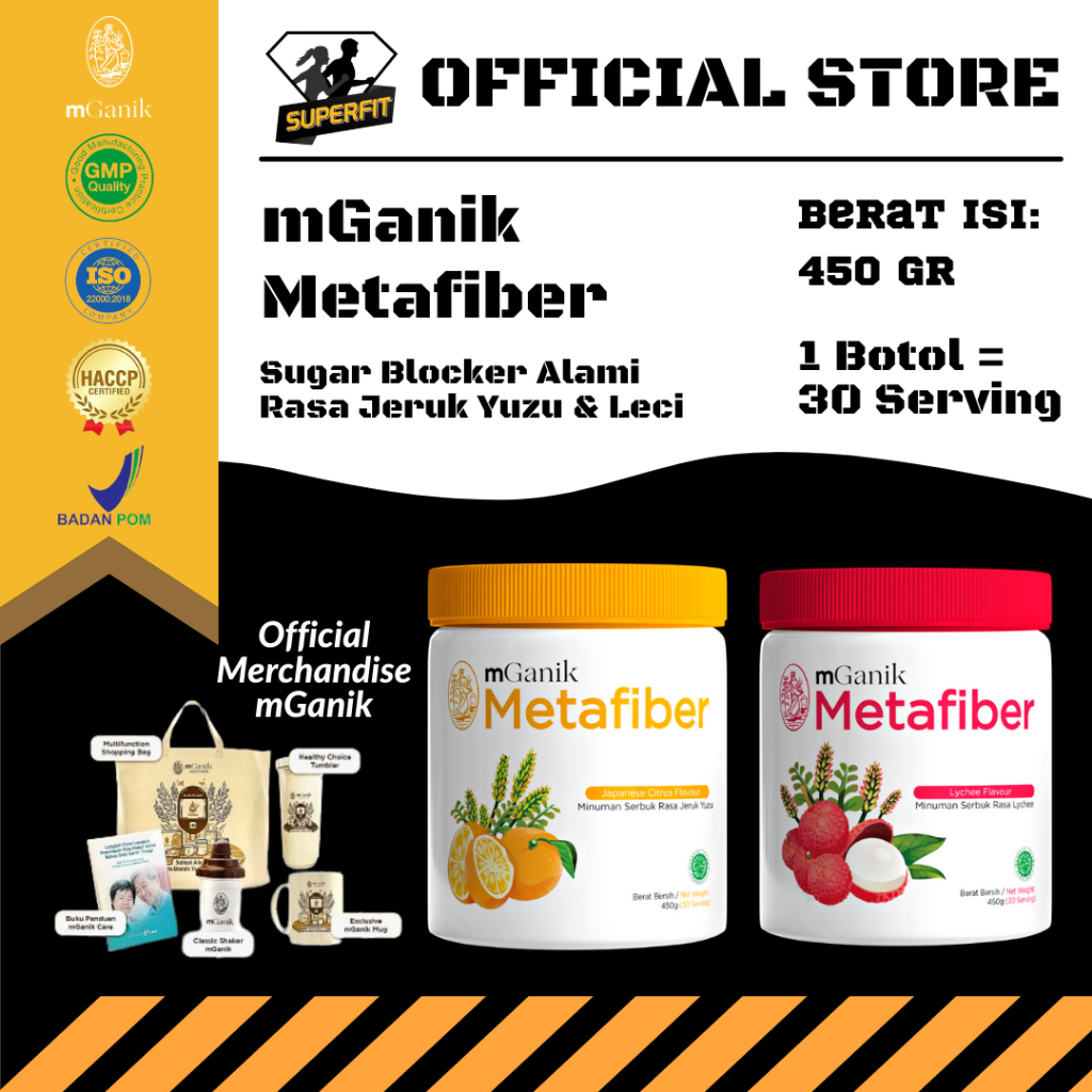mGanik Metafiber Jeruk Yuzu / Leci / Cocopandan 1 Botol 450gr - Suplemen Serat Alami Diet Diabetes H