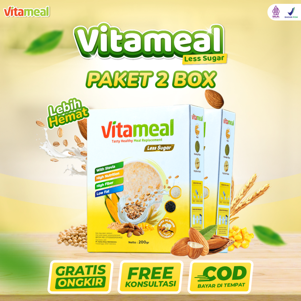 

Vitameal Les Sugar - Paket 2 box Vitameal Les Sugar Lebih Rendah Gula Aman Di Konsumsi Penderita Diabetes Mencegah Diabetes Menjaga Kesehatan Tubuh Menjaga Gula Darah dan Rendah Kalori Aman DI konsumsi Resmi BPOM