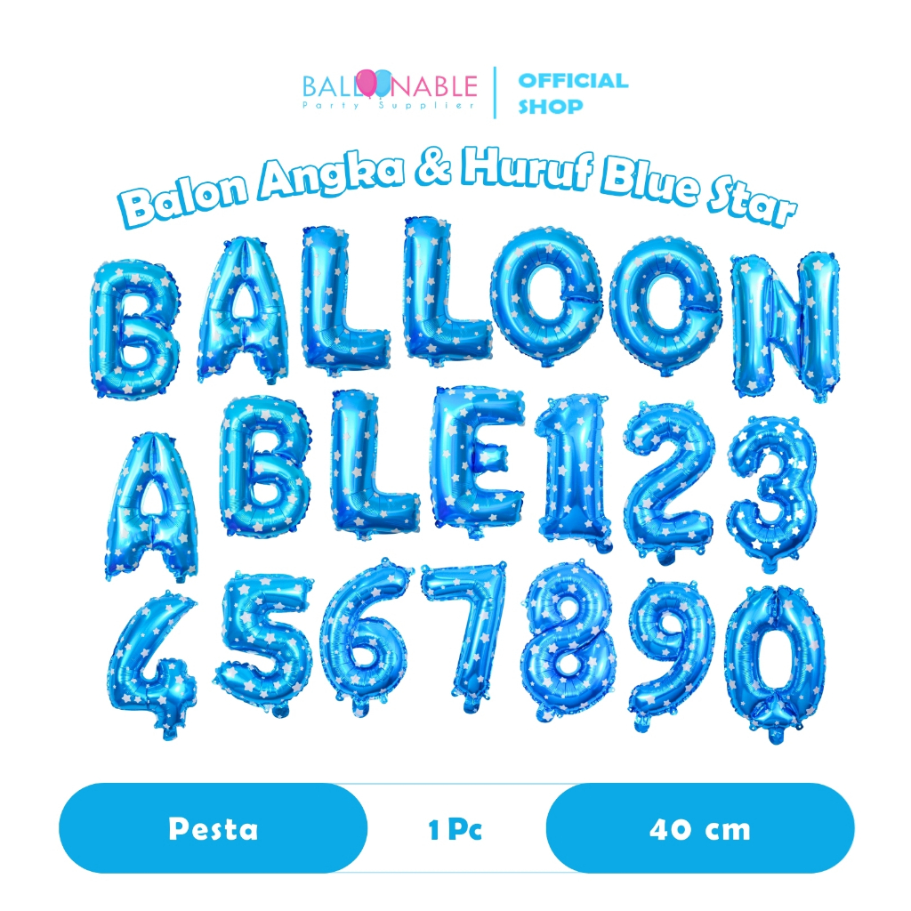 Balon Foil Huruf Angka Biru Star 40cm SATUAN