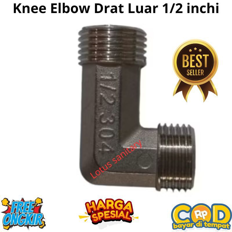 knee elbow DRAT LUAR / knie L 0,5 inchi / penyambung pipa 1/2" / fitting pipa L stainless steel sus3