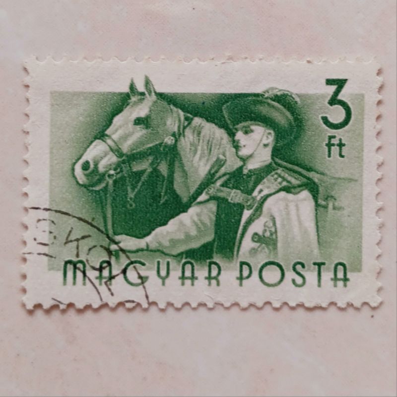 

(AD) Perangko Hongaria 1955 Hungarian Workers - Horse (Equus ferus caballus) and Groom 3 forint Used