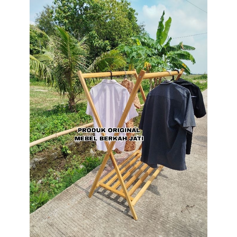 gantungan baju kayu jati stand hanger kayu jati aesthetic