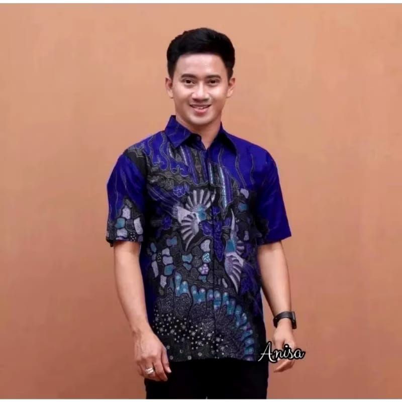 Batik Biru Cokelat Lengan Pendek