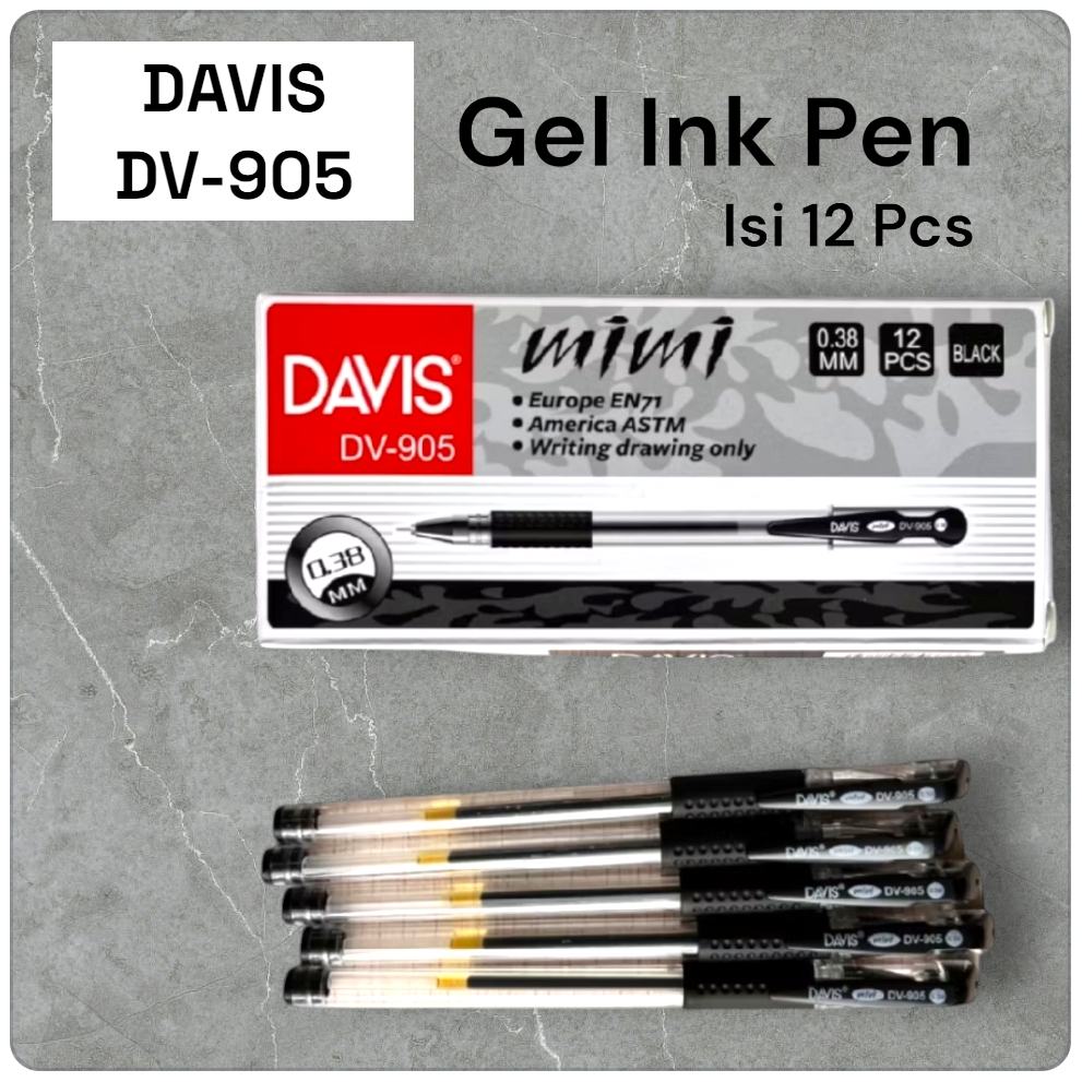 

Pulpen Davis DV-905 Gel Ink Pen Jingyi Mimi Gel Pena Isi Gel Hitam (12 Pcs)