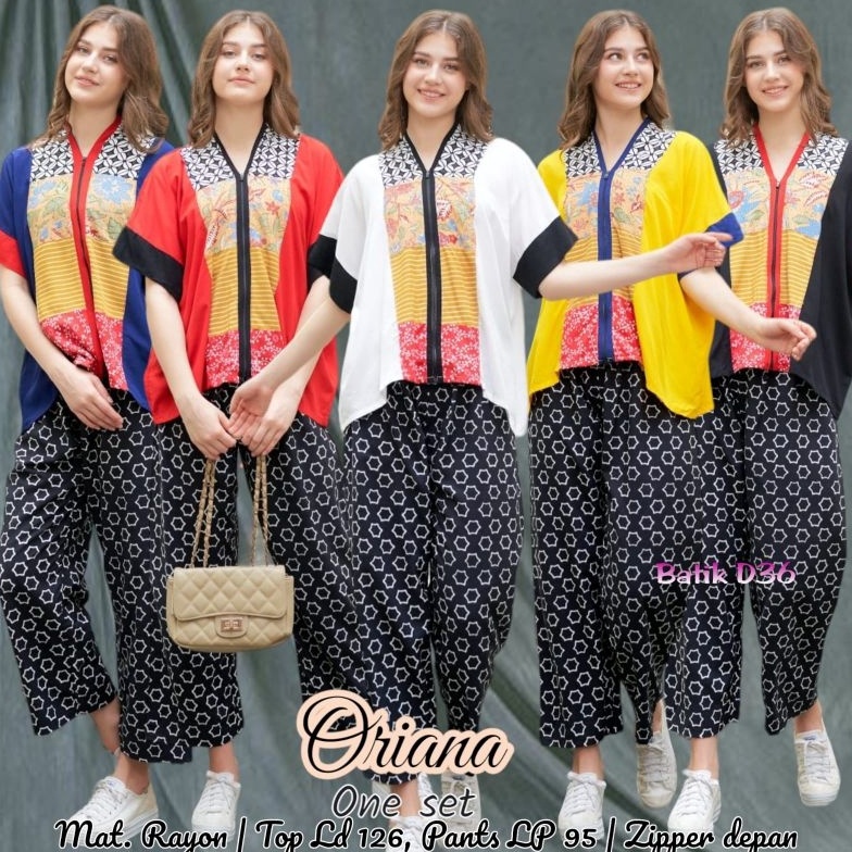KODE P17Y Semerbak Setelan Wanita Oriana List Rayon Premium lengan pendek batik polos kombi setcel f