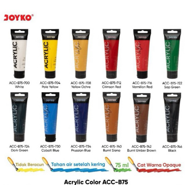 

( 1 pcs ) 75ml Cat Acrylic Colors 12 Warna / Cat Akrilik ACC 75 ml ACC-B75 12W Joyko