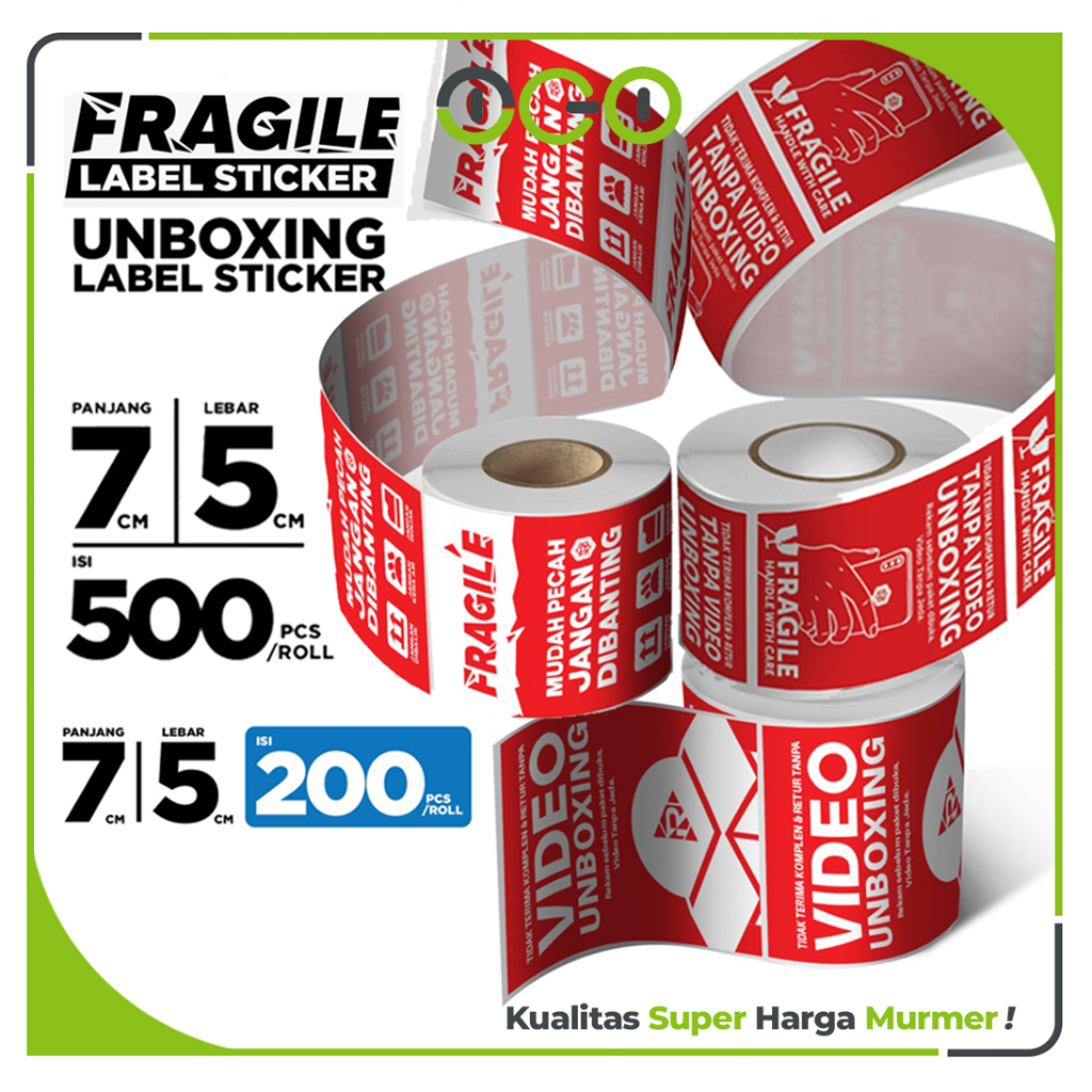 

Stiker Sticker Fragile Unboxing 200pcs dan 500pcs Per Roll Rusfet ALL VARIAN - Harga Satuan