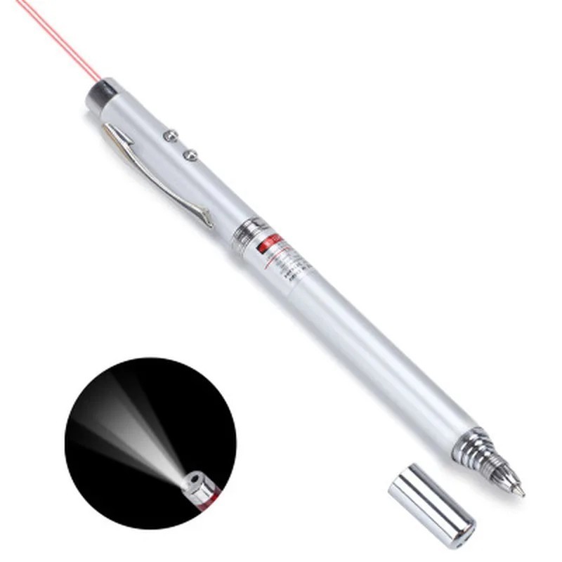 

5in1 Alat Tulis Pena Pulpen Tinta Hitam Laser Senter Pointer Persentasi Teleskopik Magnet Retractable Guru Sekolah Les Stick Class Command Pulpen Multifungsi 5 in 1 Pen Laser Pointer Telescopic LED Magnetic - Silver