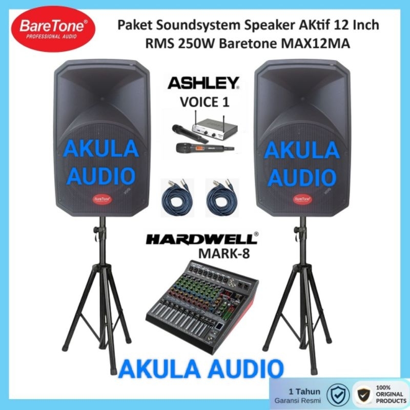 Paket Soundsystem Speaker Aktif 12 Inch Baretone MAX12MA Mixer 8 Ch