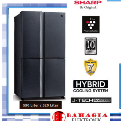 SHARP KULKAS 4 pintu SJ-IF85PG-GB (black) /GR (RED) Glassdoor