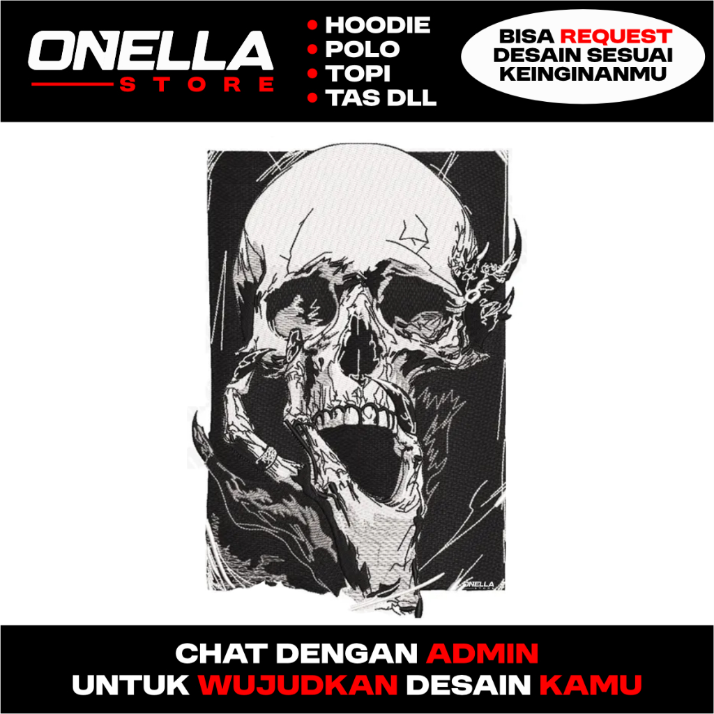 Costum Bordir Skull Ghotic - Premium Bordir