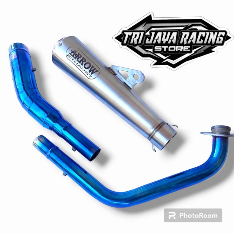 Knalpot racing Arrow exhaust header biru motor Vixion Byson R15 CBR 150R CB 150R Verza Megapro Sonic