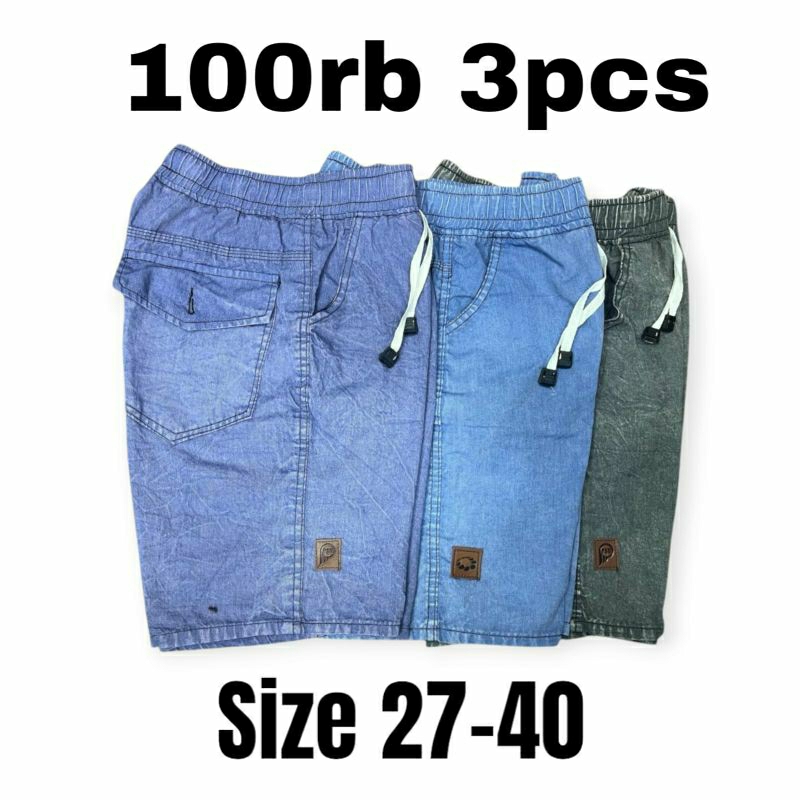 3PCS CELANA JEANS PENDEK PINGGANG KARET TEBAL / CELANA PENDEK COWOK / BOARDSHORT
