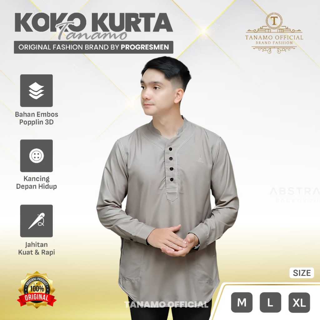 Baju Lebaran Kemeja Koko Lengan Panjang Motif Embos 3D Premium Original Brand Progress Man man