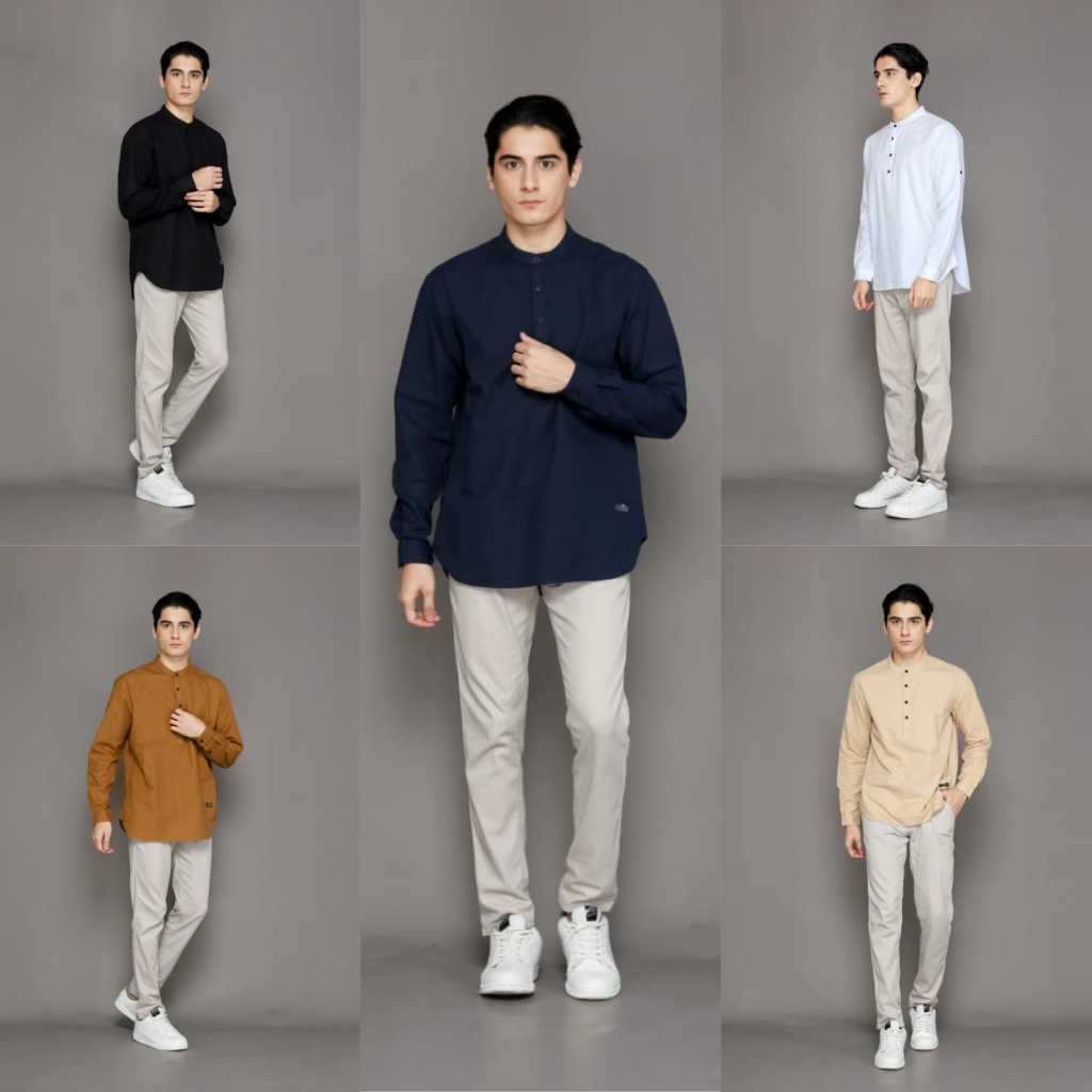 KEMEJA KOKO PRIA- BAJU KOKO LINEN - KURTA LINEN - KOKO LENGAN PANJANG - KEMEJA KOKO LENGAN PENDEK - 