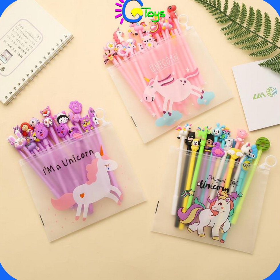 

b5Laris CRA15 Pulpen Gel Karakter Lucu Set Isi 2PCS Pena FREE Zipper Pouch Tempat Pensil Transparan Murah N77