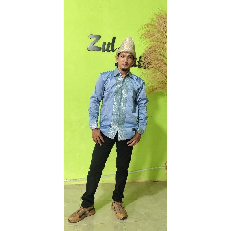Azkazulbatik Baju Melayu Pria Kombinasi Songket