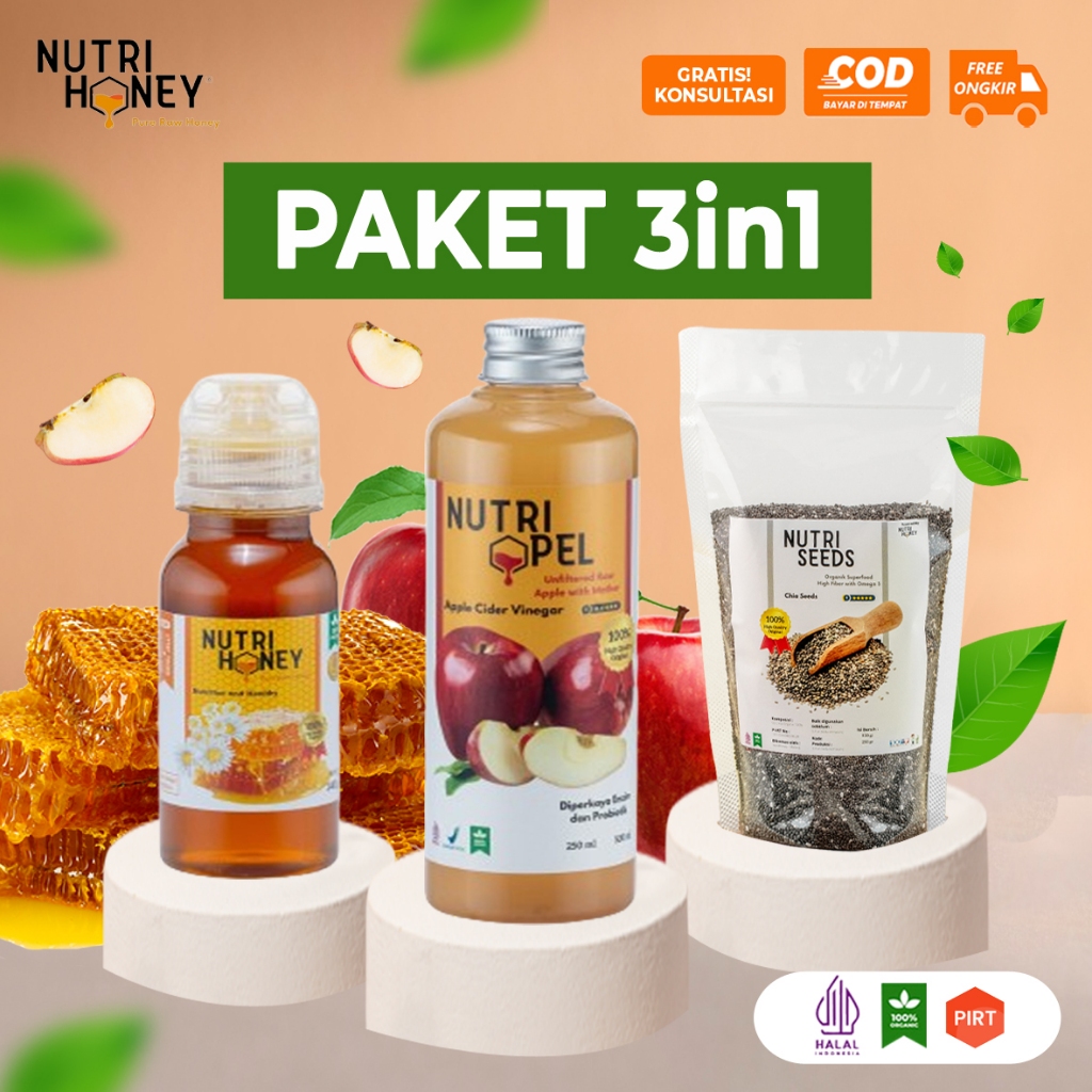 

Nutrihoney Paket 3in1 Nutrihoney Madu Asli Cuka Apel Original dan Black Chia Seed Mexico