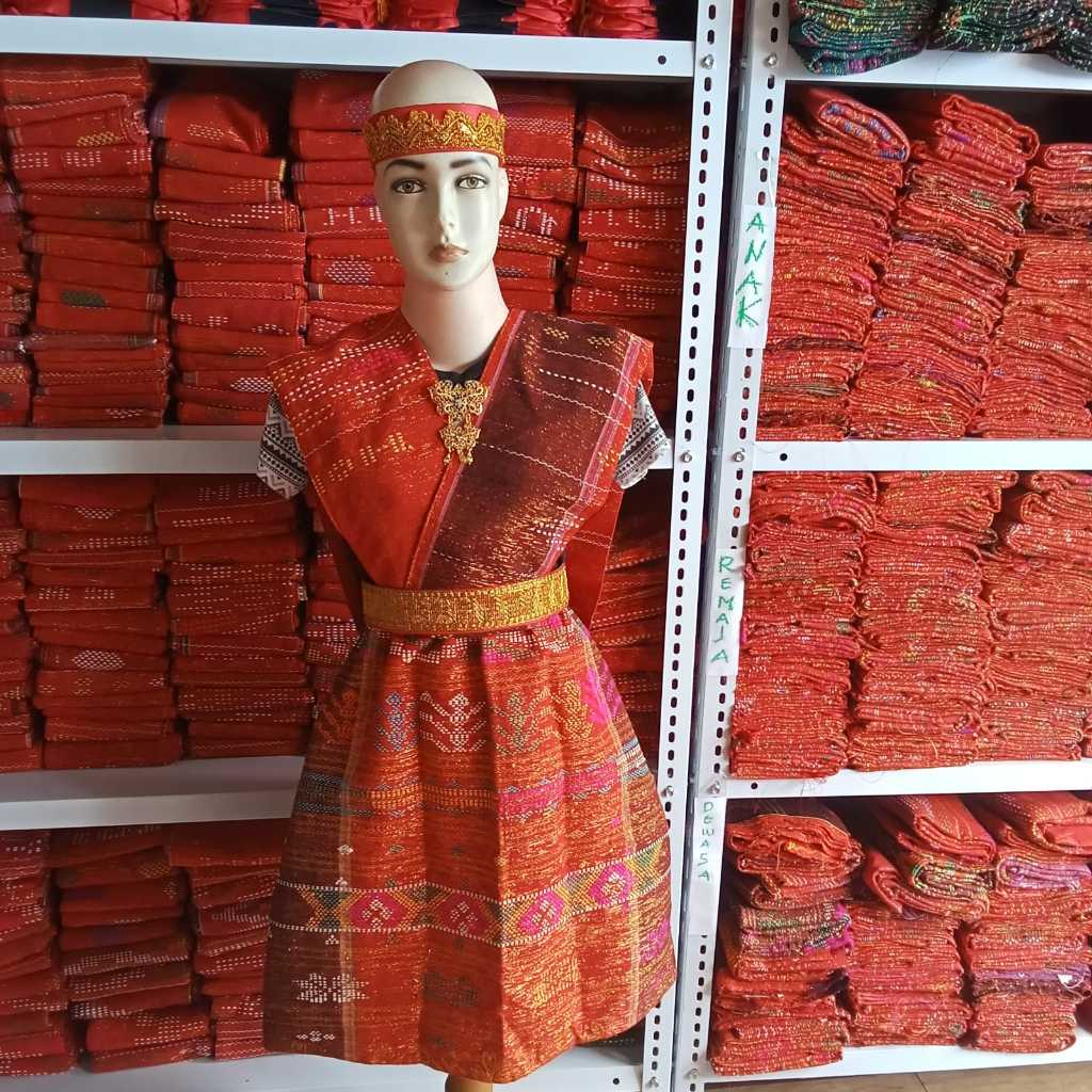 Paket 4 - Ikat kepala - ikat pinggang - selendang ulos anak - Rok ulos sadum anak - batak
