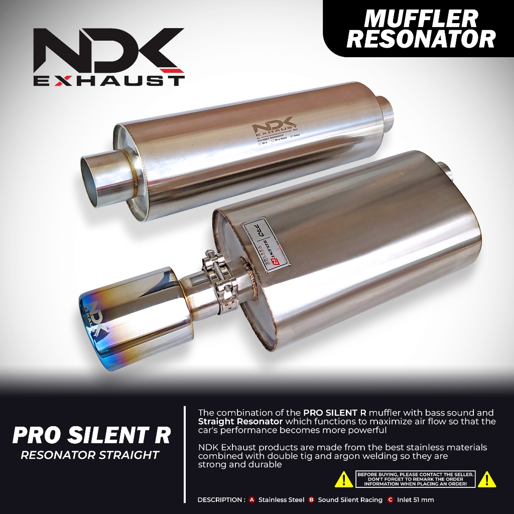 NDK EXHAUST RESONATOR STRAIGHT DAN MUFFLER PRO SILENT R KNALPOT MOBIL RACING