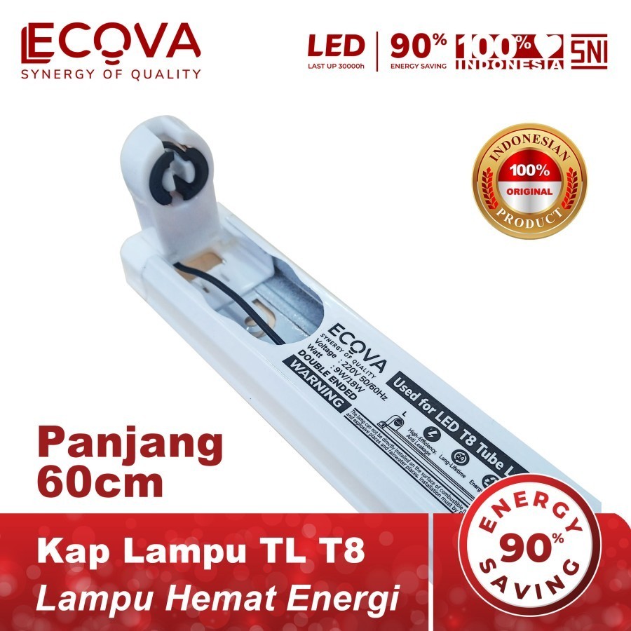 Rumah Kap Lampu LED Tube TL T8 Ecova 60 cm 9 watt 60cm 9w