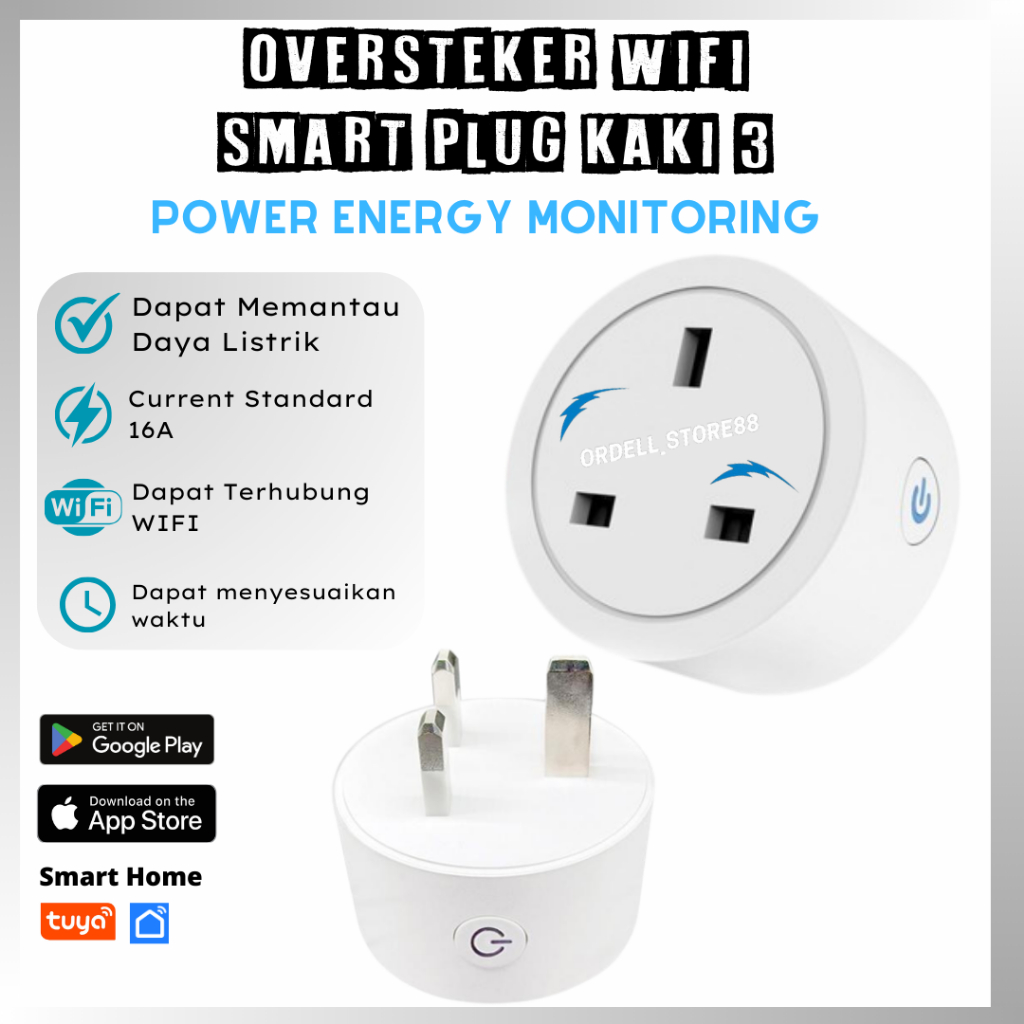 Colokan AC Kaki 3 Smart Plug Wifi Stop Kontak UK Colokan Listrik Wifi Stop Kontak Wireless