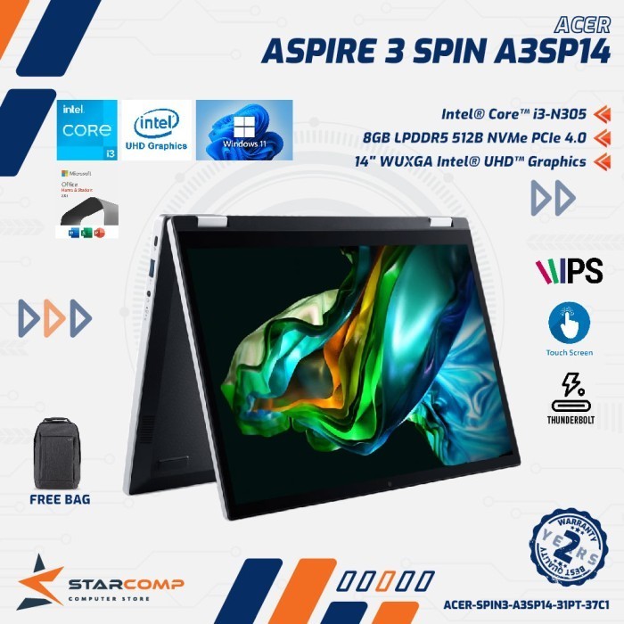 Acer Aspire 3 Spin A3SP14-31PT-35GN Intel i3-N305 8GB 512GB 14" Touch Flip X360