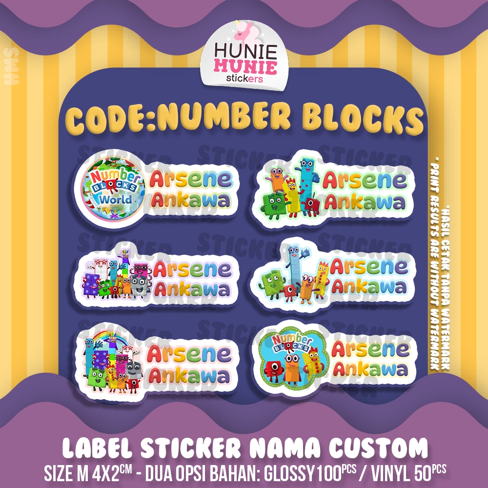 

Sticker Label Nama Custom - Number Blocks Block (100pcs+) Angka Balok Stiker Name Lucu