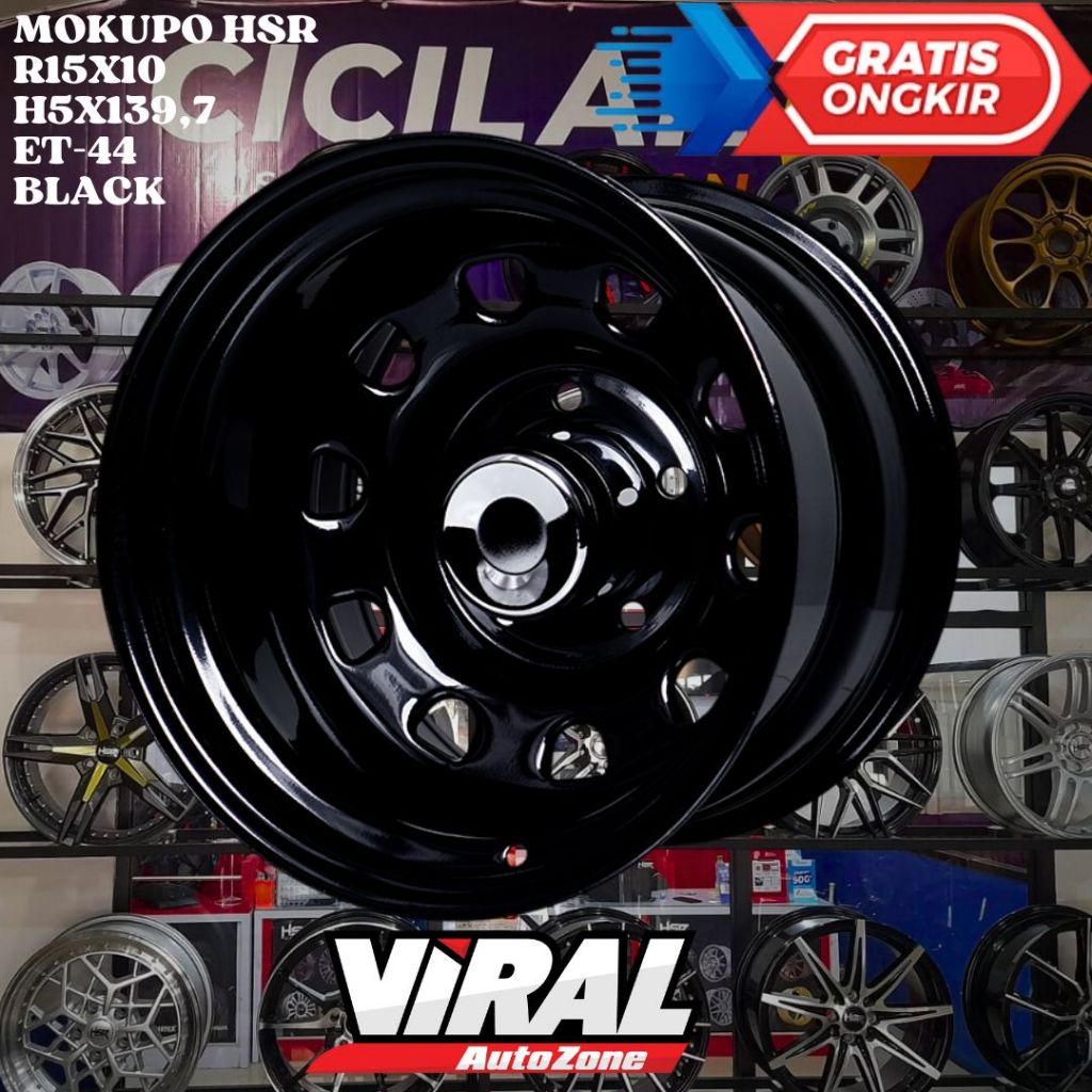Velg Mobil Ring 15 HSR MOKUPO R15 LEBAR 10 INCH LUBANG 5 PCD 139,7 ET-44 BLACK