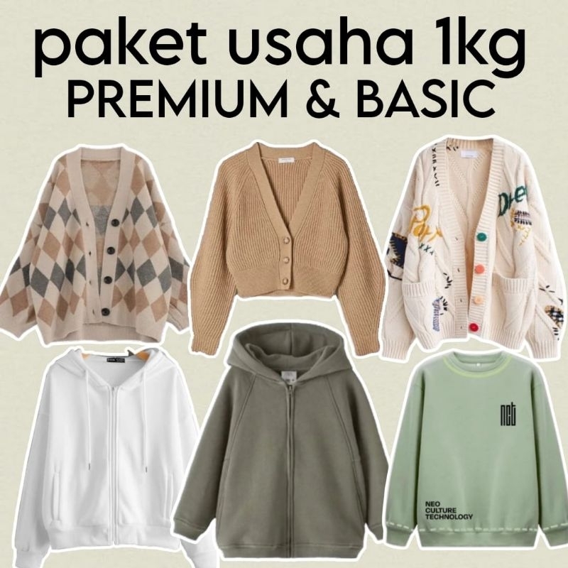 PAKET USAHA harga grosir berat 1kg, rajut dan kaos, crewneck, kaos lengan panjang dan pendek, sweate