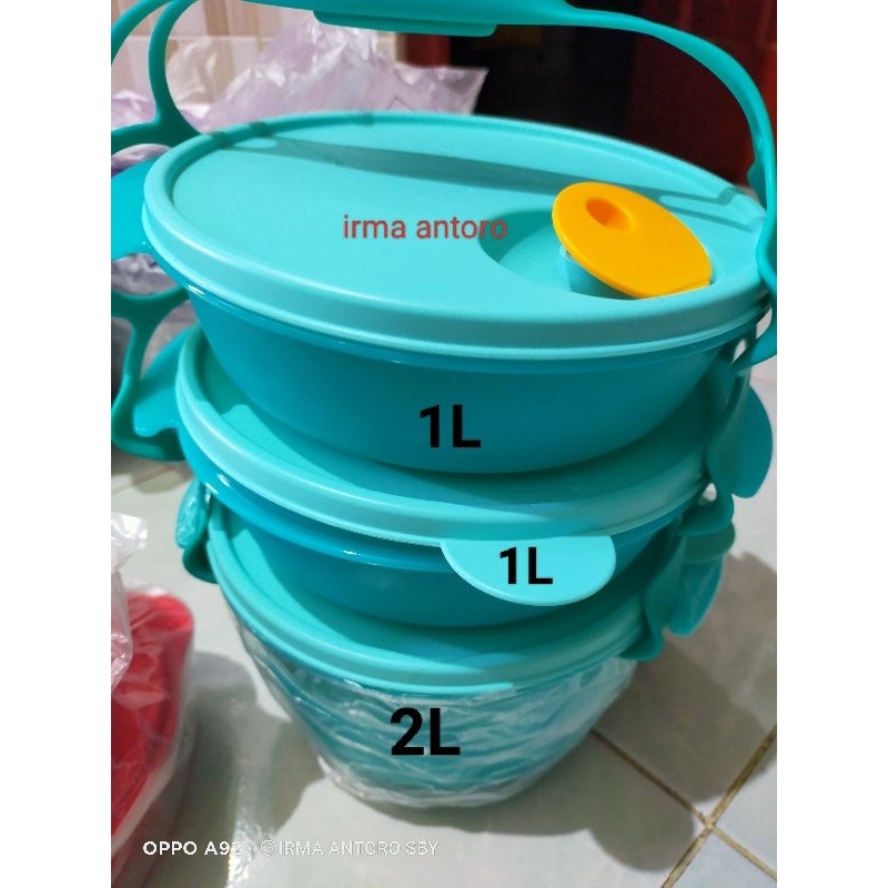 Tupperware Baru CARRY ALL BOWL SET /Rantang bulat tosca