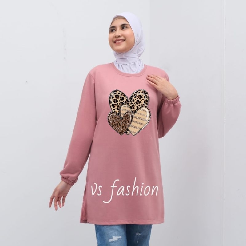 Kaos tunik wanita New motif Love.3 dan Pala mk/Kaos Tunik wanita lengan panjang bahan babyterry