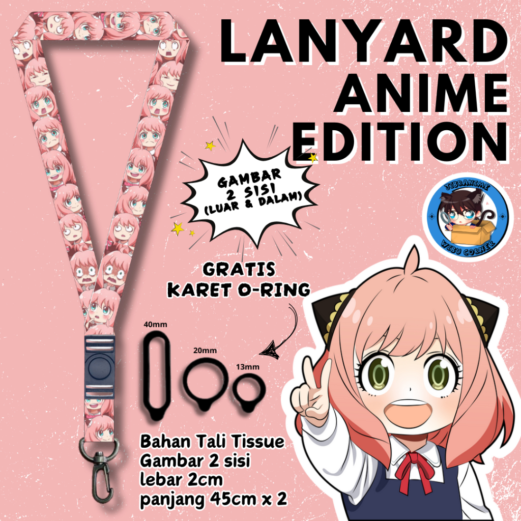 

Lanyard Panjang Anime 2 Sisi / Anya Spy X Family / gantungan kunci layard keychain