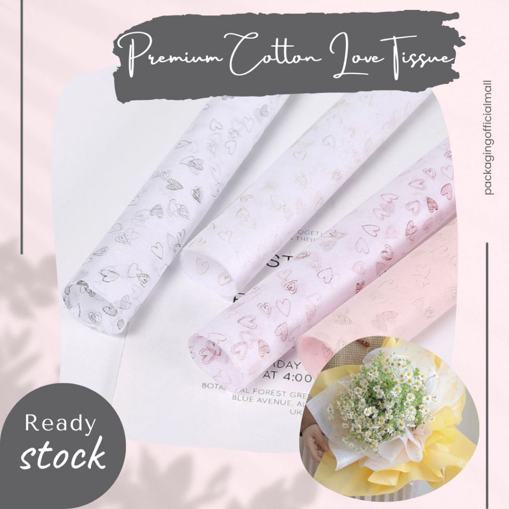 

PREMIUM COTTON LOVE TISSUE / KERTAS TISU / KERTAS BUKET BUNGA / FLORIST PAPER / CELLOPHANE