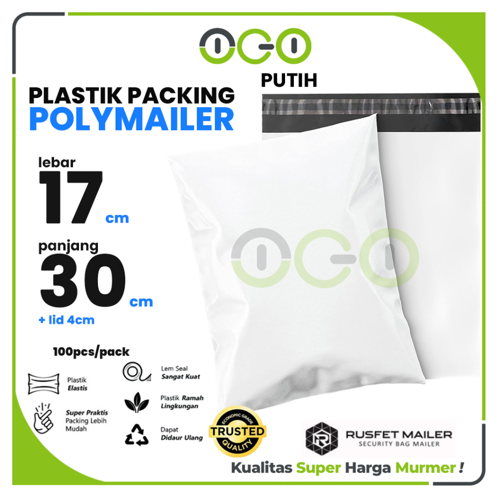 

Polymailer Amplop Putih 17cm X 30cm Polos Solid Color Plastik Packing Online shop Harga Per-Pack