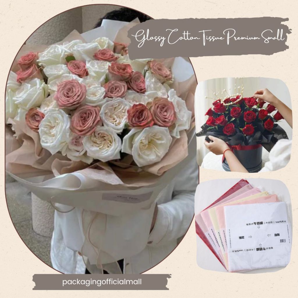 

GLOSSY COTTON TISSUE PREMIUM SMALL / KERTAS TISU / KERTAS BUKET BUNGA / FLORIST PAPER / CELLOPHANE