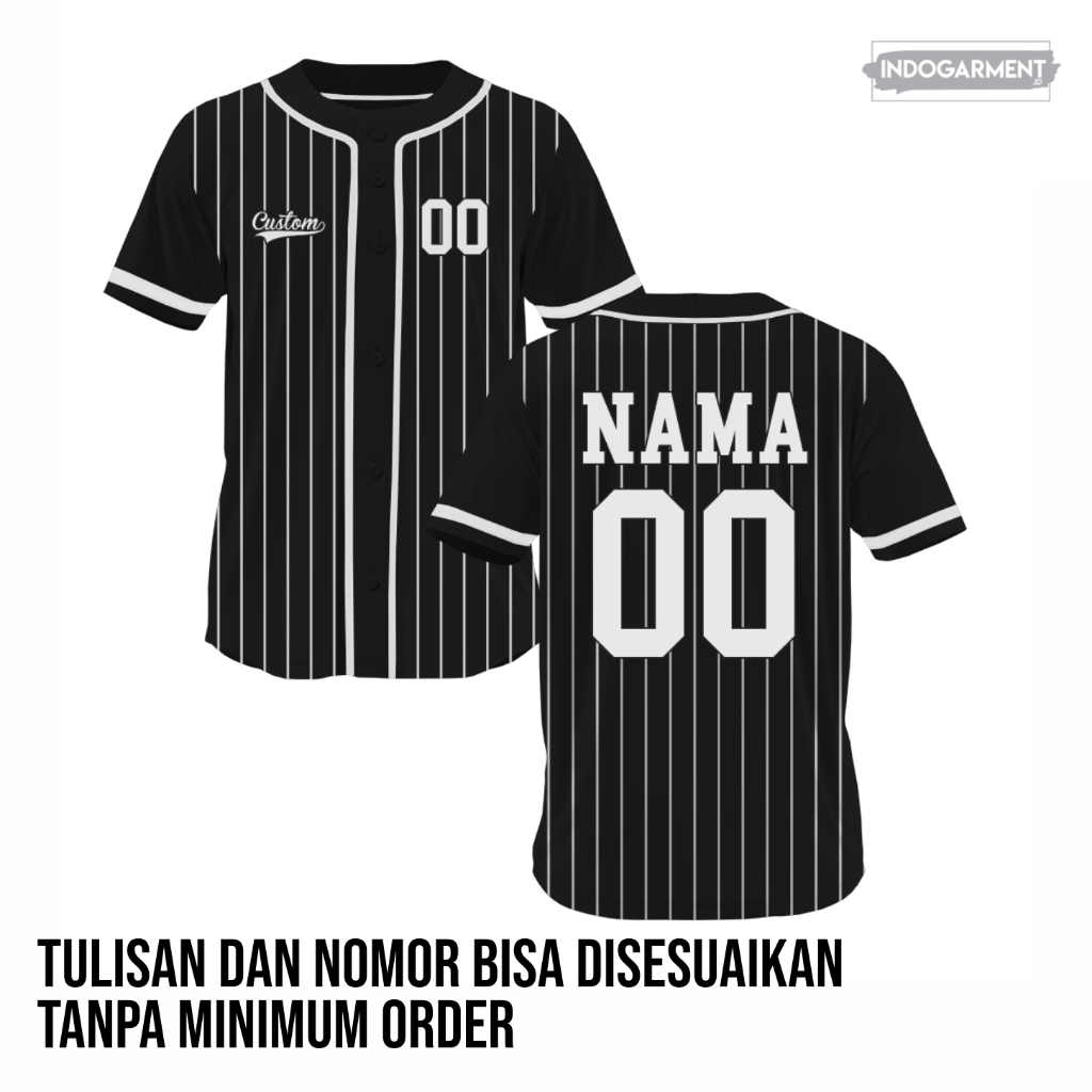 INDOGARMENT Baju Baseball Hitam Putih Baju Couple Baju Seragam Olahraga Baju Seragam Keluarga Baju B