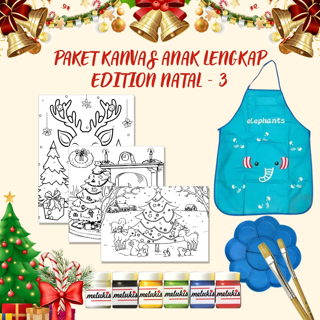 

Paket Kanvas Lukis Anak Edition NATAL Hampers Christmas Gambar Mewarnai Lengkap - PAKET 3