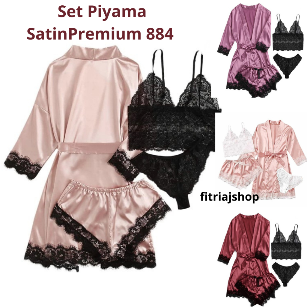 Lingerie Sexy Kimono Silk Set Piyama Satin Baju Tidur Wanita Premium 884