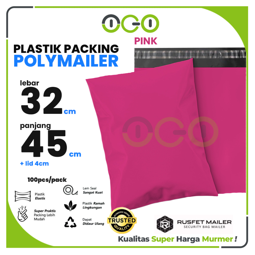 

Polymailer Amplop Pink 32cm X 45cm Polos Solid Color Plastik Packing Online shop Harga Per-Pack