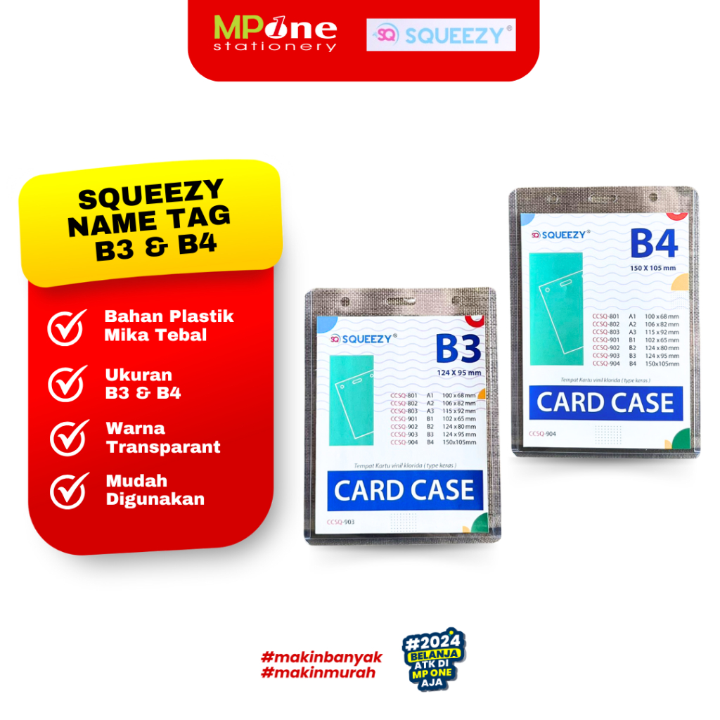 (1 PACK) Squeezy Name Tag B3 & B4 Plastik Mika / Wadah Id Card Name Tag Plastik B3, B4 Squeezy Isi 2